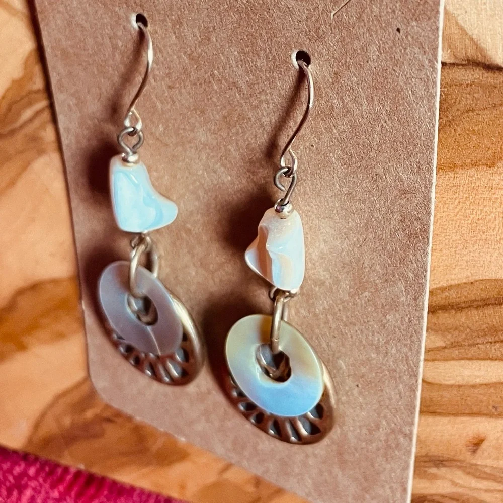 Mother Of Pearl and Copper Toned Dangle Earrings